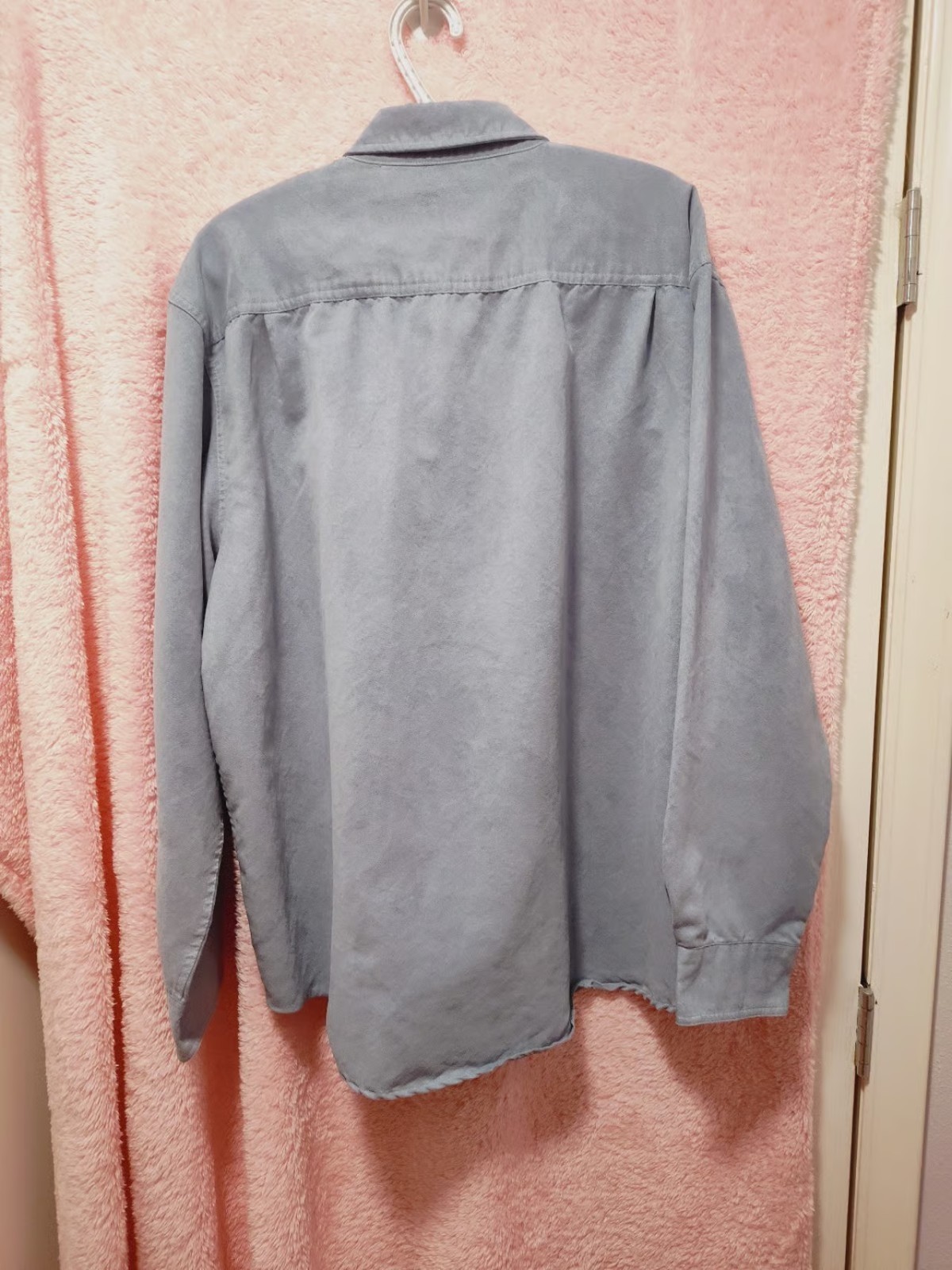 George Men’s XL Blue Sueded Polyester Solid Long Sleeve Button-Up Pockets