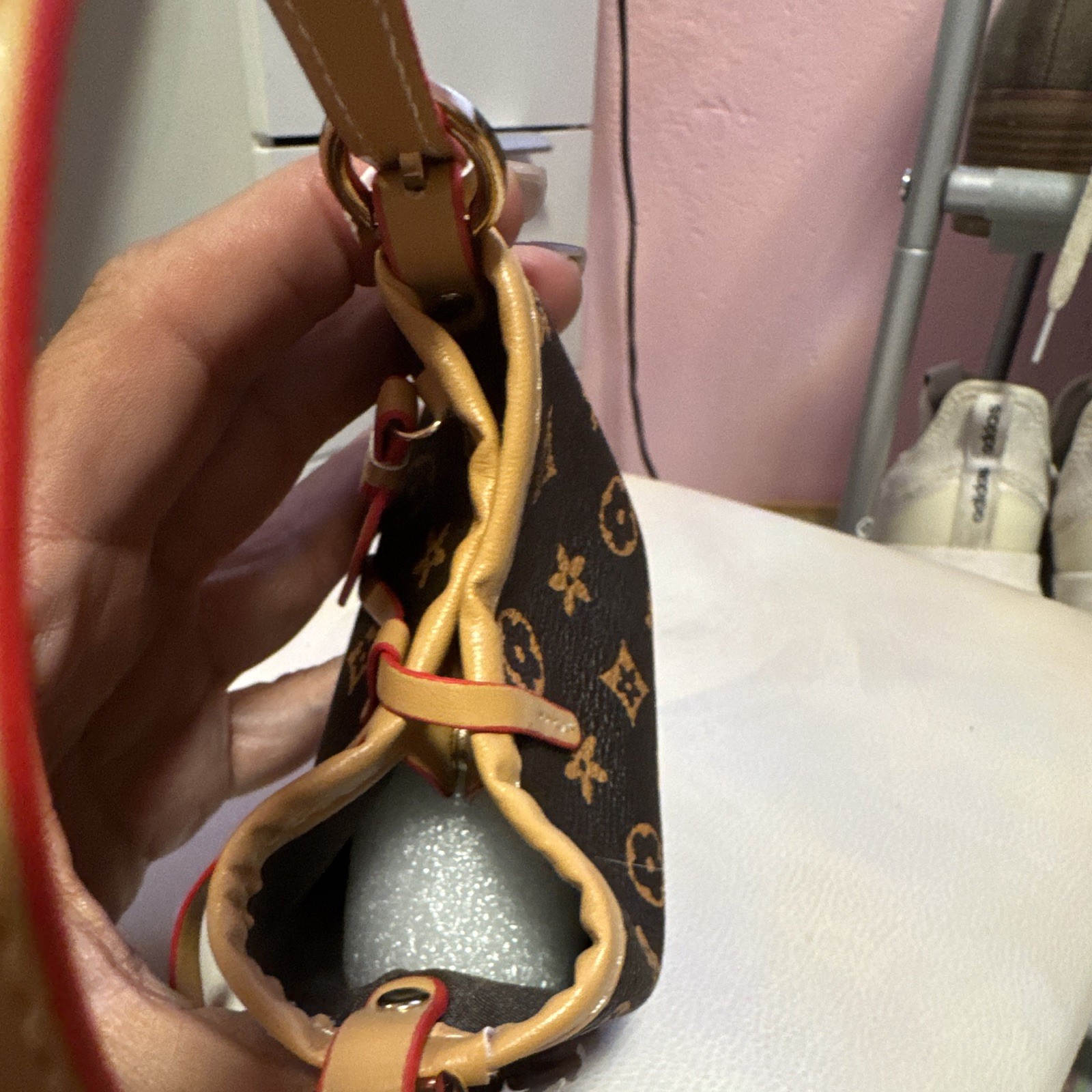 Mini Monogram Top Handle Bag Brown/Tan/Red Open Gold Hardware Smiley Charm