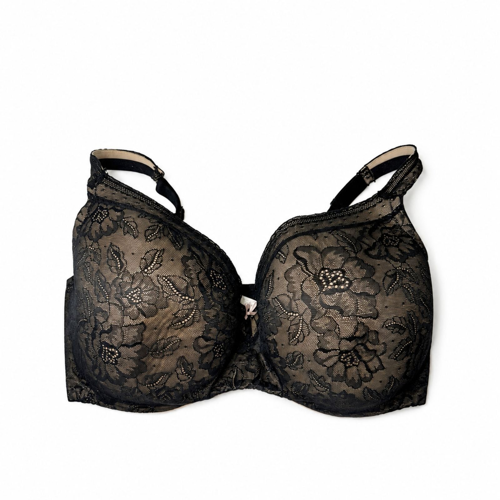 Cacique 40H Modern Lace Covered Full Balconette Bra Black Nude Underwire Plus
