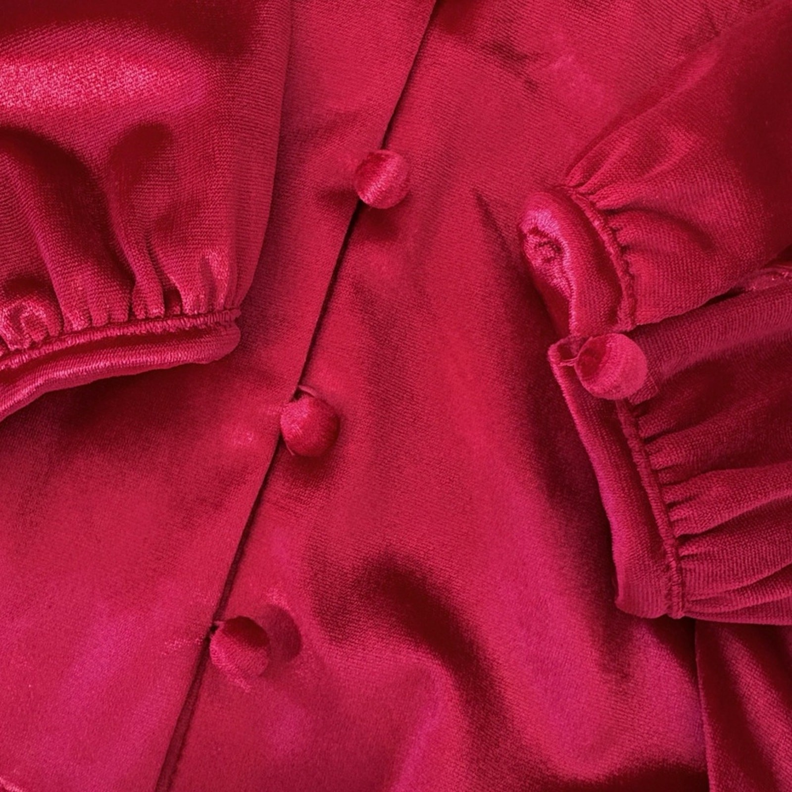 WHBM Velvet Tie Neck Blouse Women XS Red Bow Satin Office Holiday Top EUC