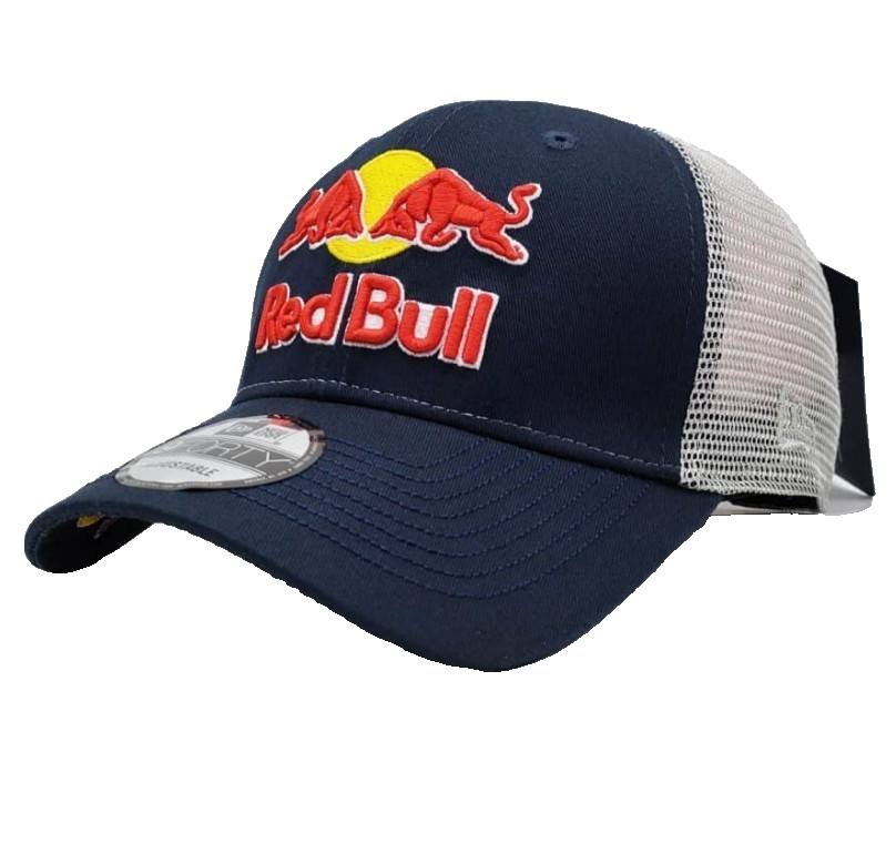 R – Navy & Silver Trucker Cap. 3 Embroidered Logos. F1 Racing. MotoGP/Motocross.