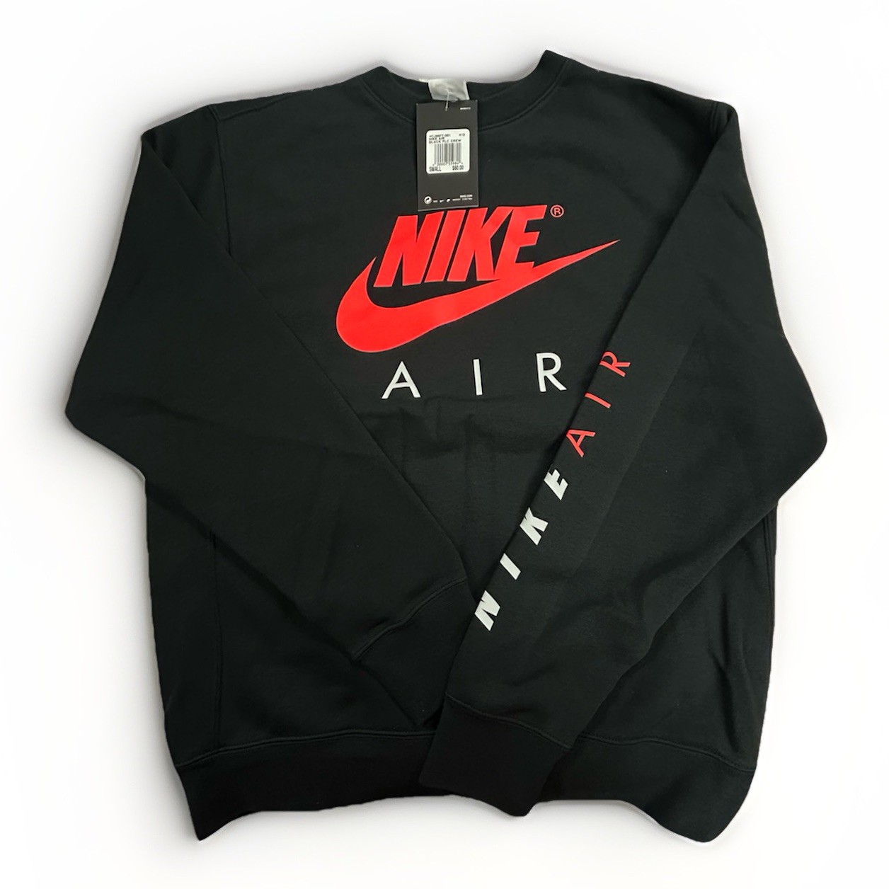 Nike Air Sportswear Sweatshirt Mens Small Black Swoosh Fleece Pullover Crewneck