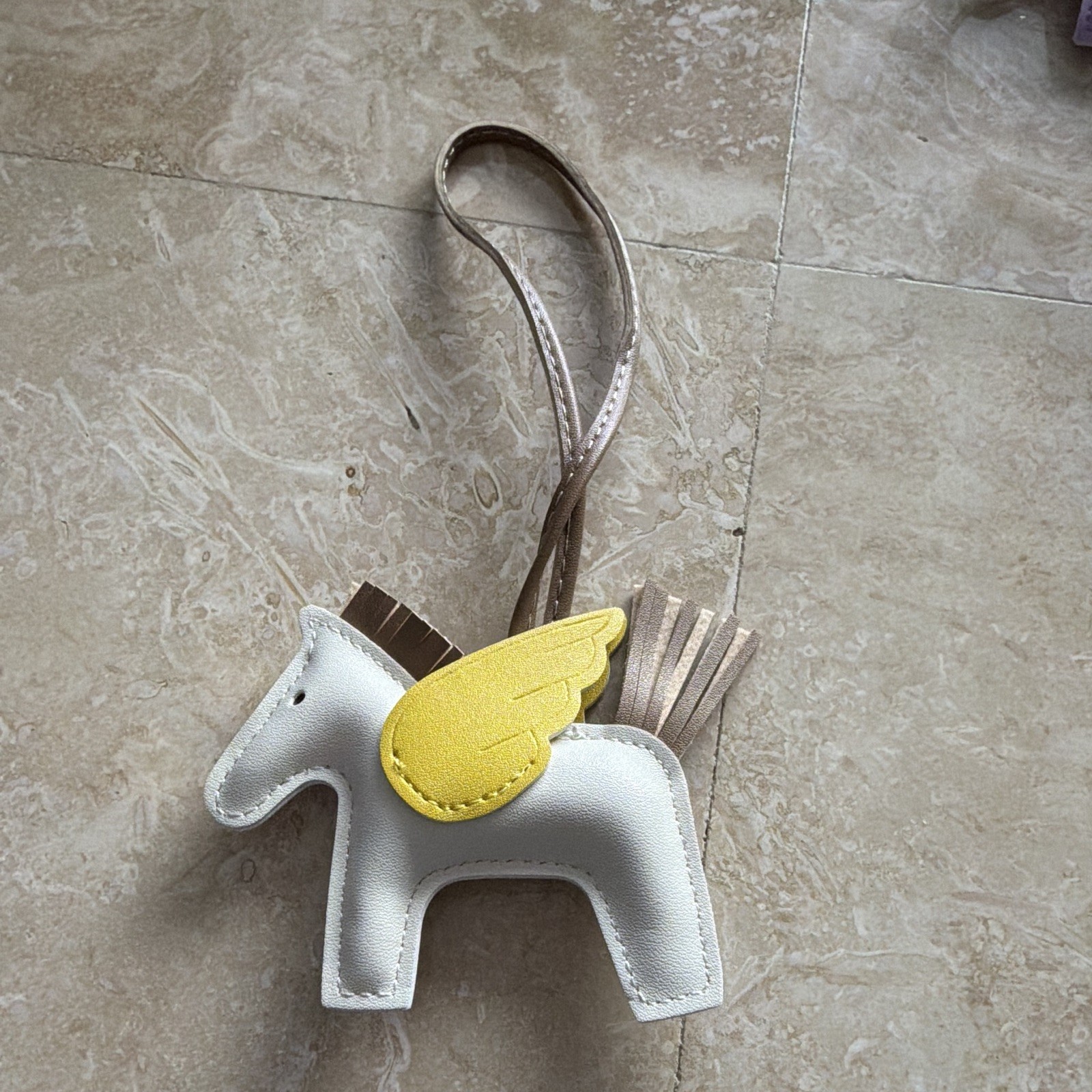Faux Leather Horse Key Chain Bag Charm White Yellow Strap Tassel Women