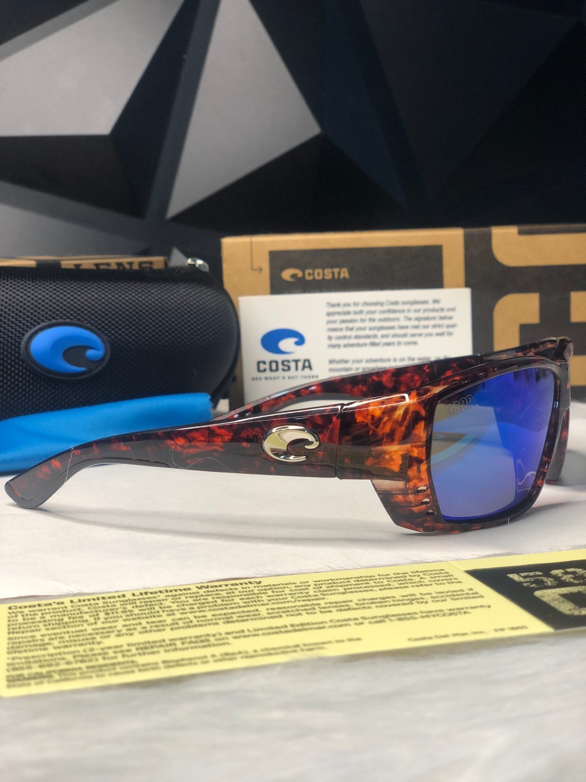 NWB Costa Del Mar Fantail Sunglasses Tortoise Blue Mirror Polarized 580P UV