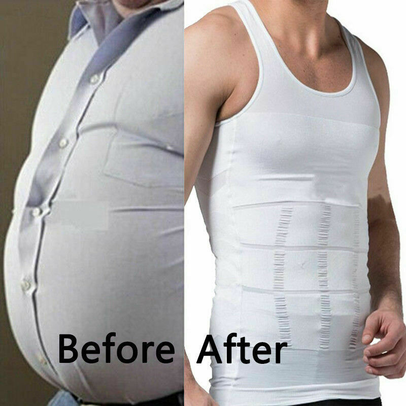 Mens Slimming Body Shaper Belly Chest Compression Vest Girdle T-Shirt / Tank Top