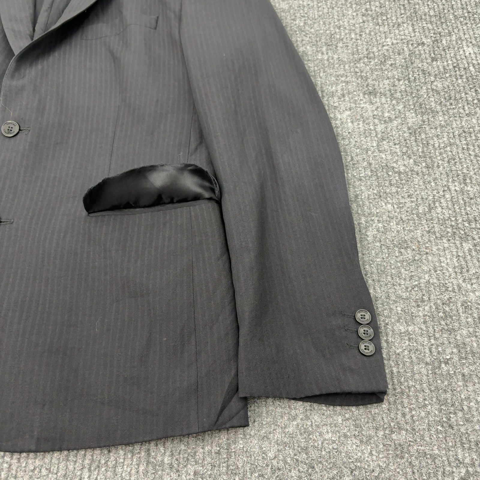 Versace Collection Blazer Mens IT 48 Black Striped Double Vent Luxury Luxury