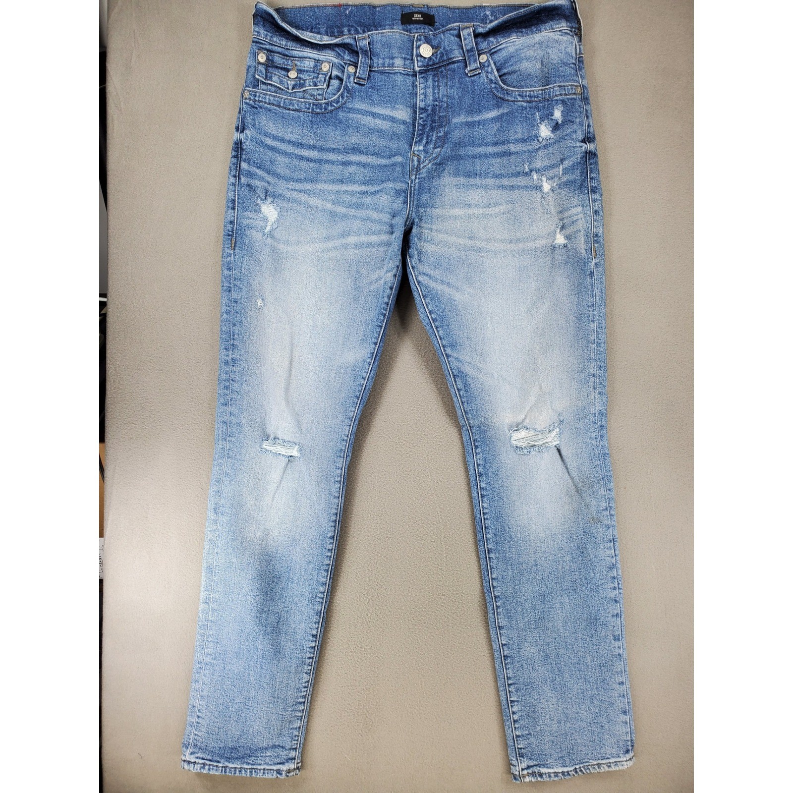 True Religion Geno Relaxed Slim Jeans Mens 38 Blue Distressed Ripped Denim