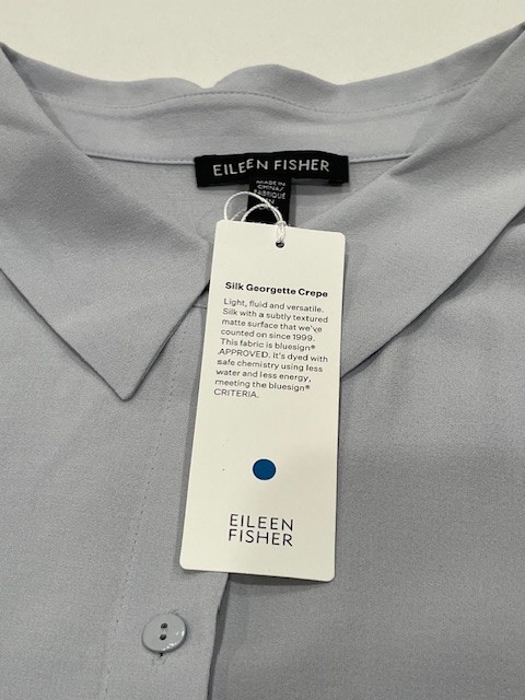 NWT! Eileen Fisher $278 1X ‘India Sky’ Lt Blue/Gray 100% Silk Shirt Machine Wash