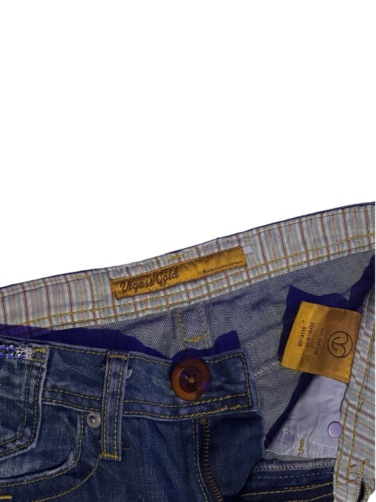 Vigoss Gold Women’s Bootcut Jeans Slim Fit Distressed Blue Denim 5-Pocket