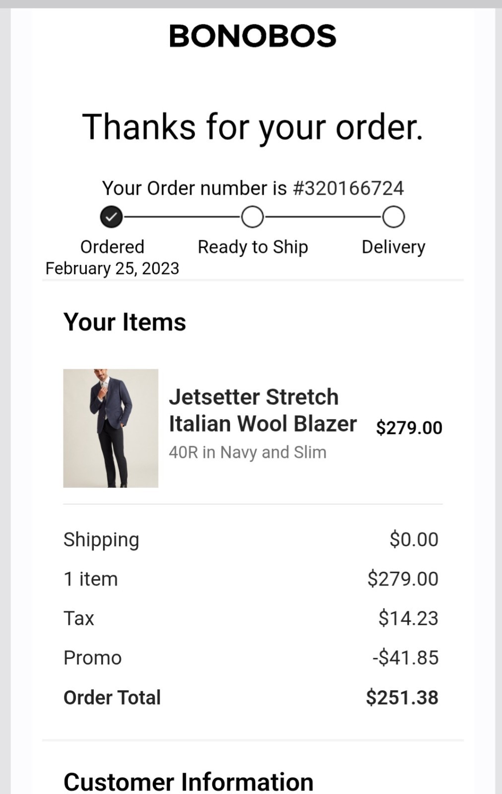 Bonobos Jetsetter Stretch Italian Wool Blazer, Men’s 40R
