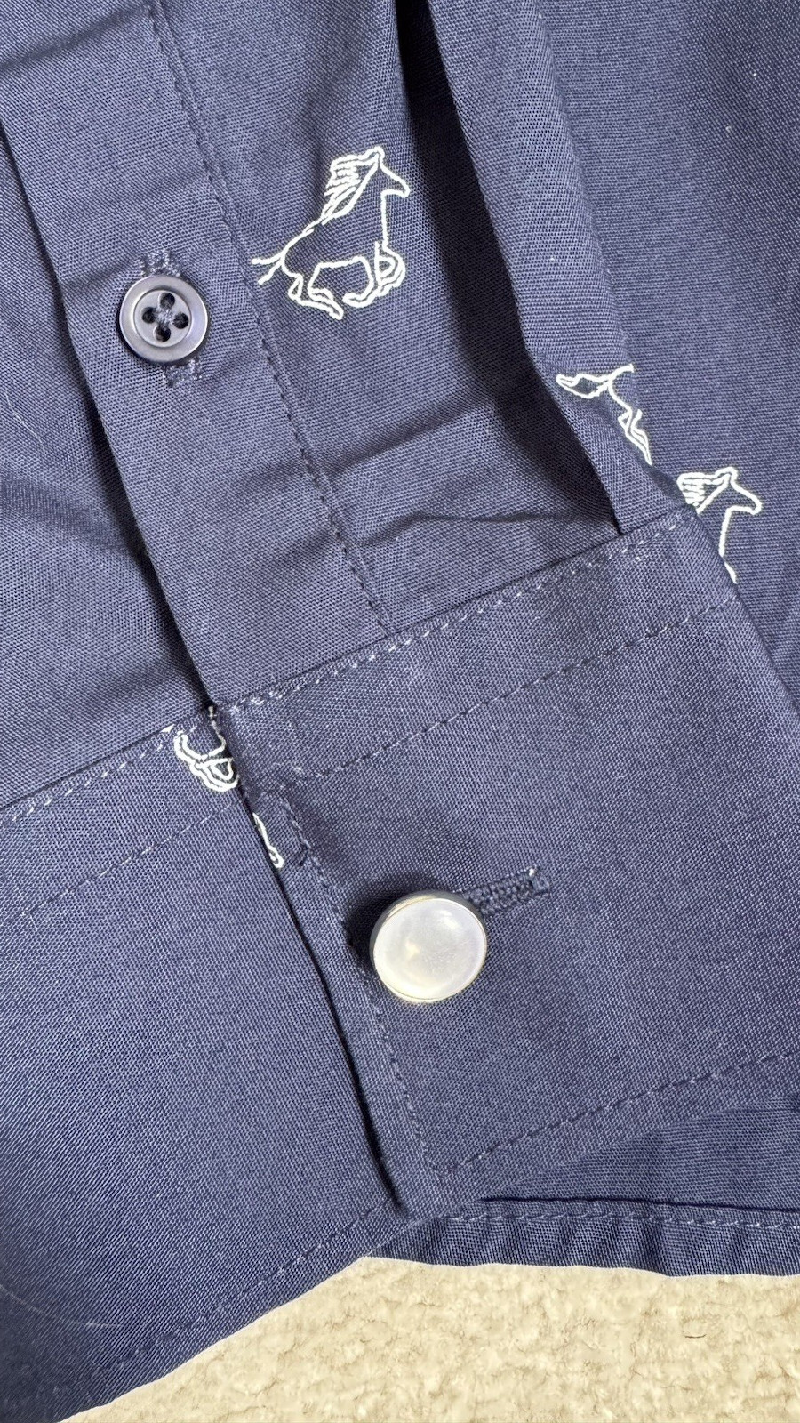 RYDALE ‘WISTOW’ NAVY COTTON HORSE PRINT SHIRT SIZE 12