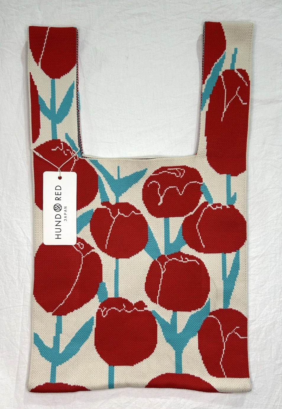 NWT Hund Red Japan Knitted Fabric Hand Bag Tulip Print Adorable