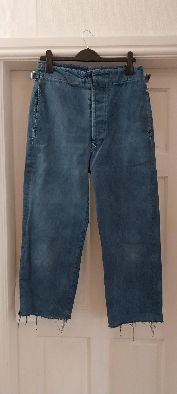 ASOS blue barrel leg jeans, raw hem W32/Inside leg 32