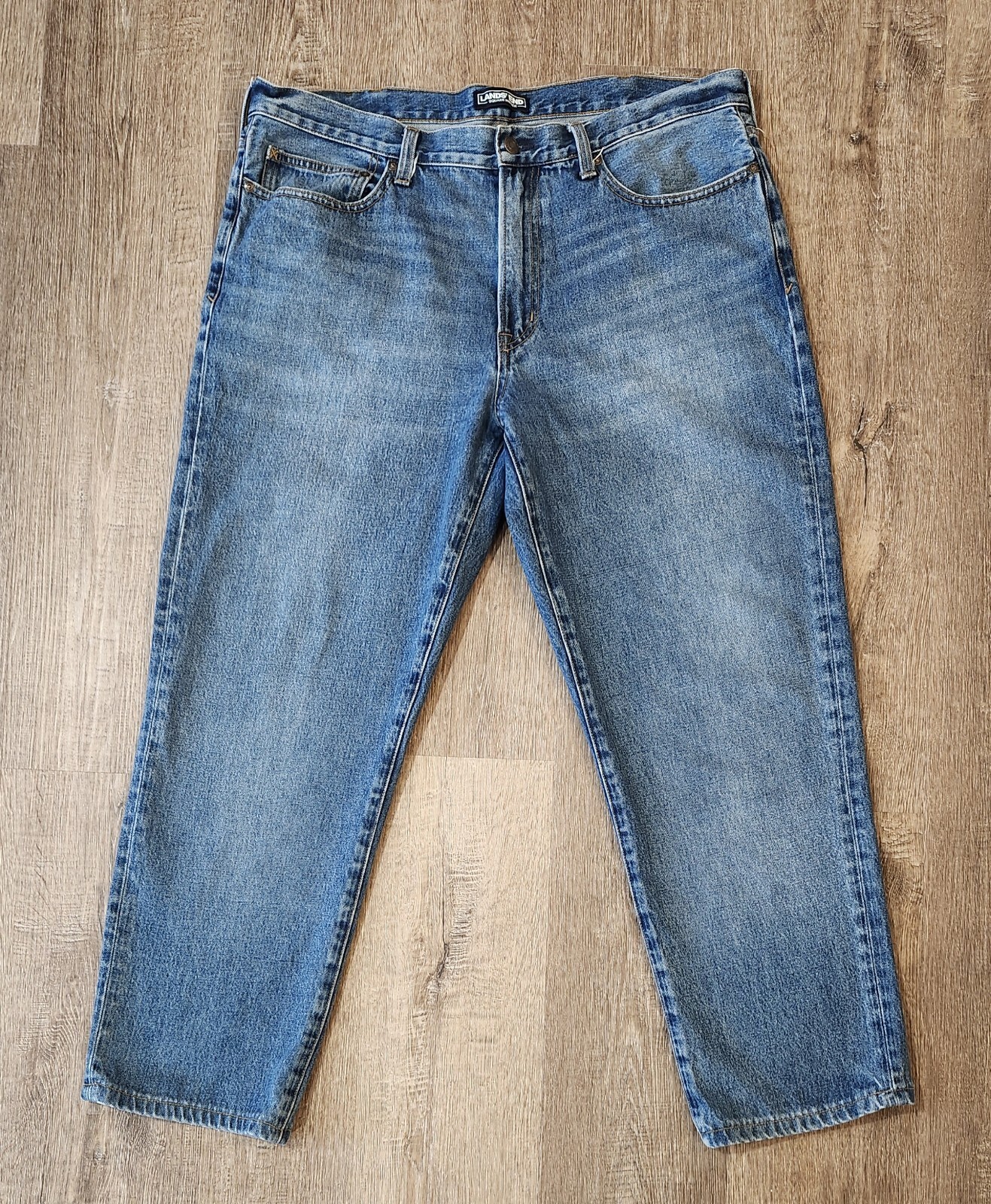 Lands’ End Jeans Men’s 38×30 Blue Medium Wash Denim Square Rigger Relaxed Fit