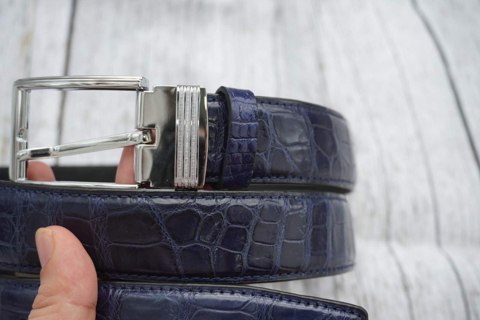 Blue Genuine Alligator CROCODILE Belly Leather Skin Men’s Belt – W 1.3″ #H26