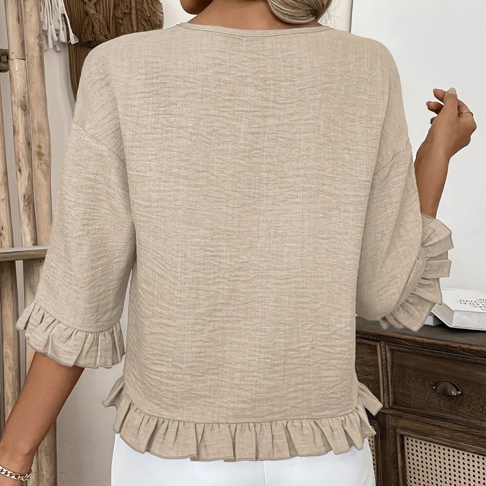 Women’s Casual Linen Blouse Loose Fit Round Neck Dolman Sleeve Top