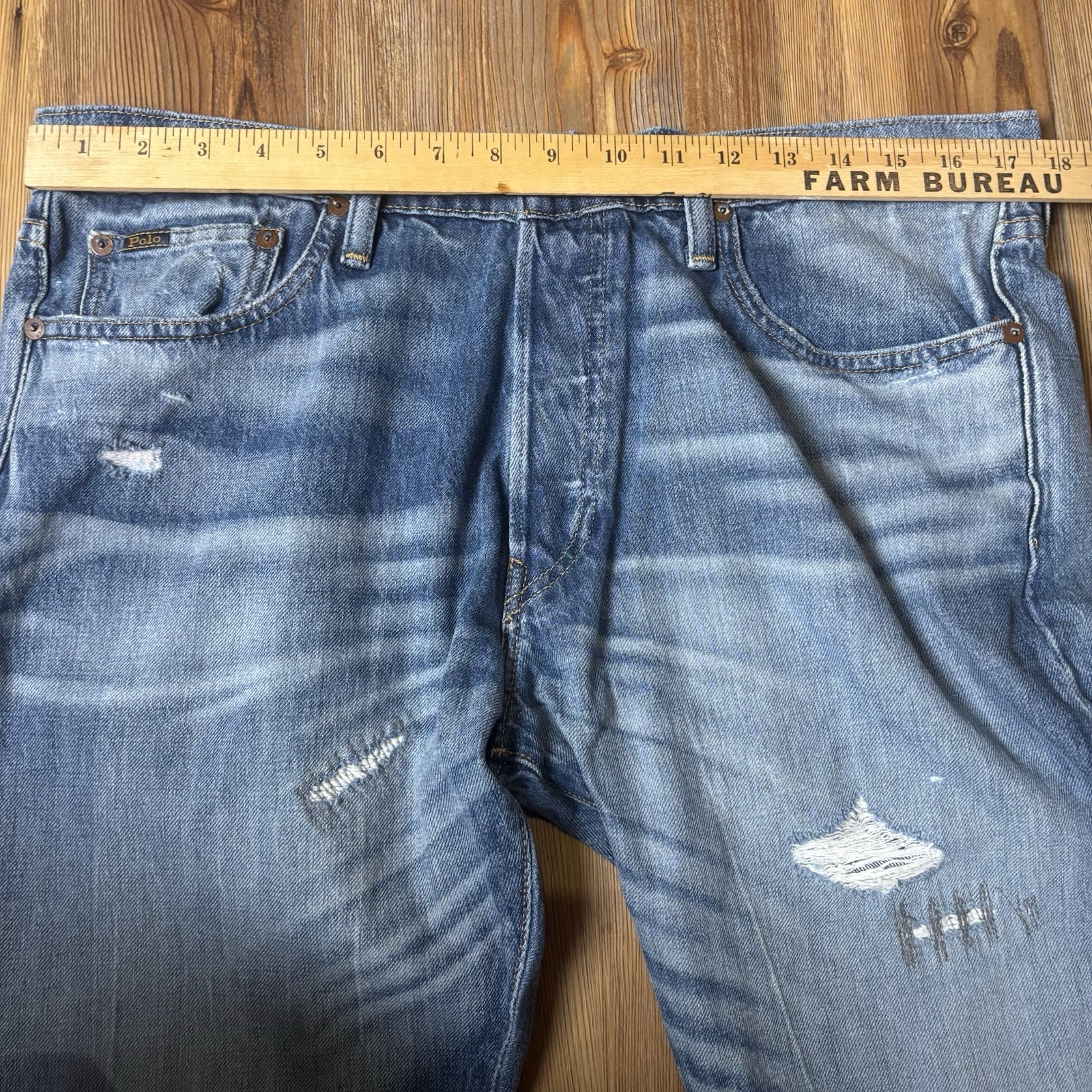 Polo Ralph Lauren Men’s The Sullivan Slim Patchwork Distress Blue Jeans 34×34