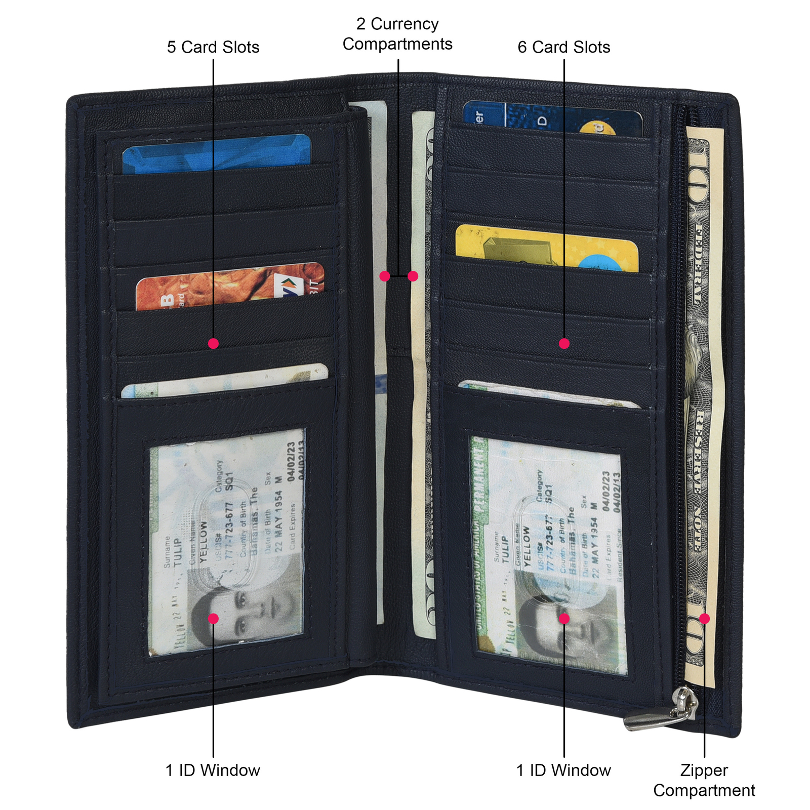 Leatherboss Genuine Leather Checkbook Credit Card Holder Wallet, Black