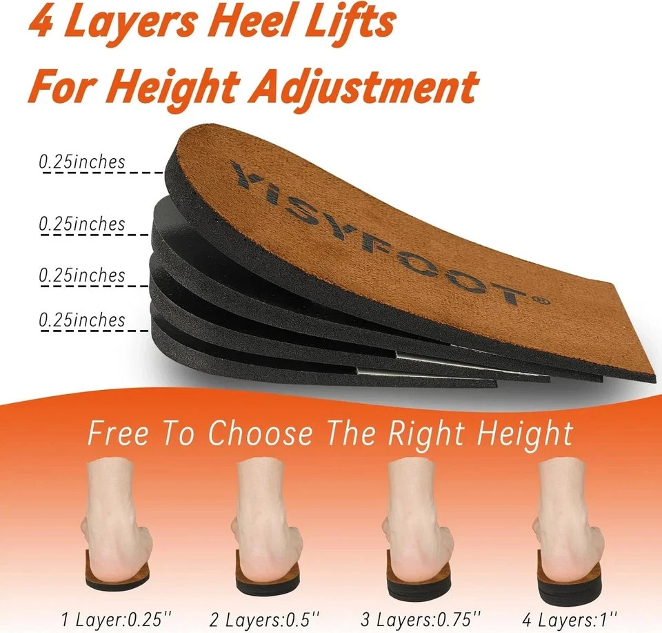 Adjustable Orthopedic Heel Lift Inserts for Shoes – 4 Layers for Uneven Legs, He