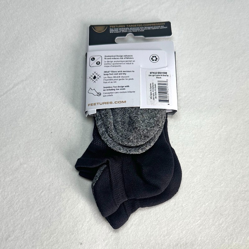 3 Pairs Feetures Men’s Elite No Show Tob Socks Light cushion Size M 6-8.5 Black