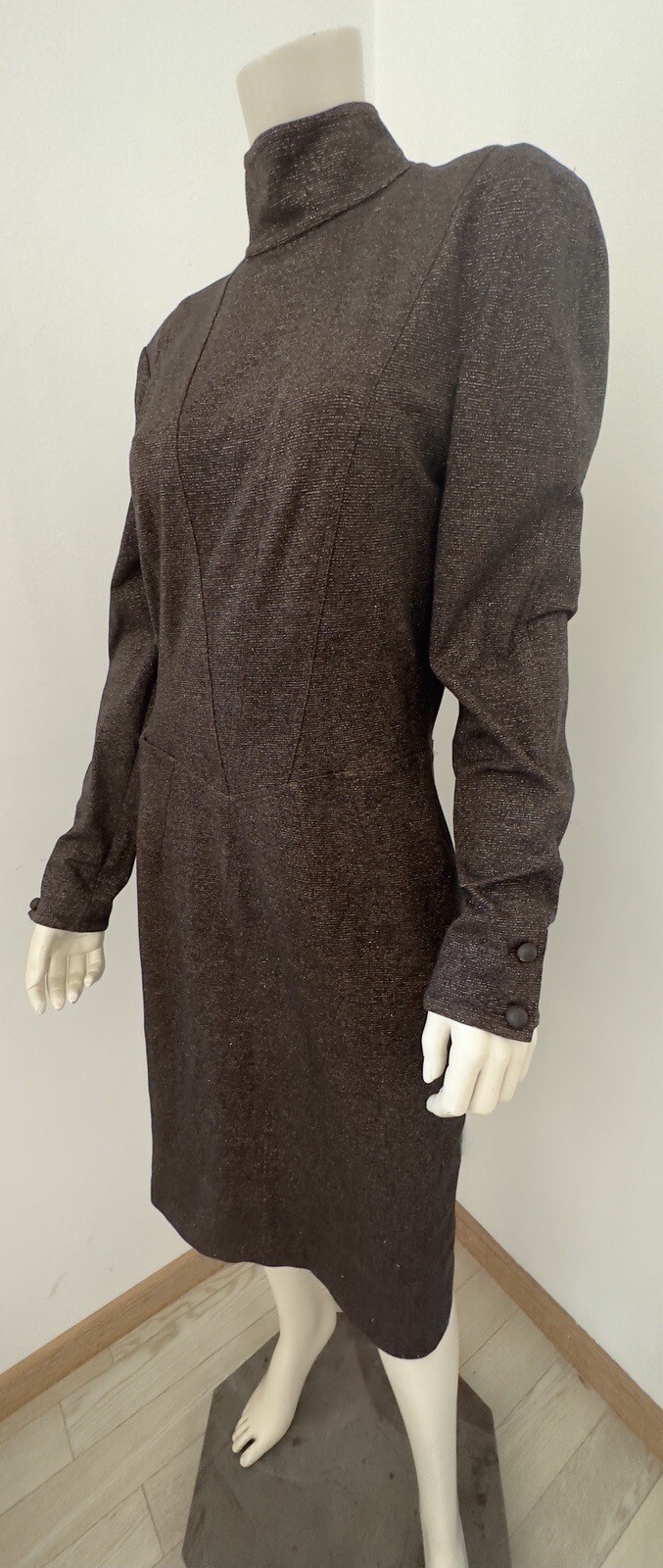 FENDI Short Mini Dress Brown Lurex Cotton Vintage 80s IT48 – L /XL Rare Italy FF