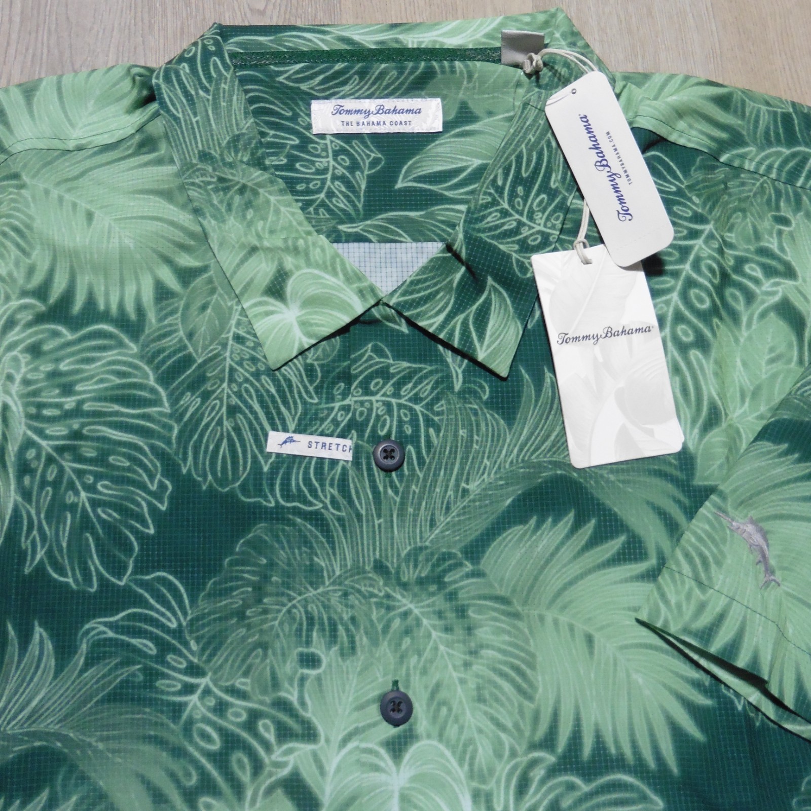 TOMMY BAHAMA Mens 3XLB 3XL BIG & TALL HAWAIIAN SHIRT LUMINESCENT GREEN STRETCH