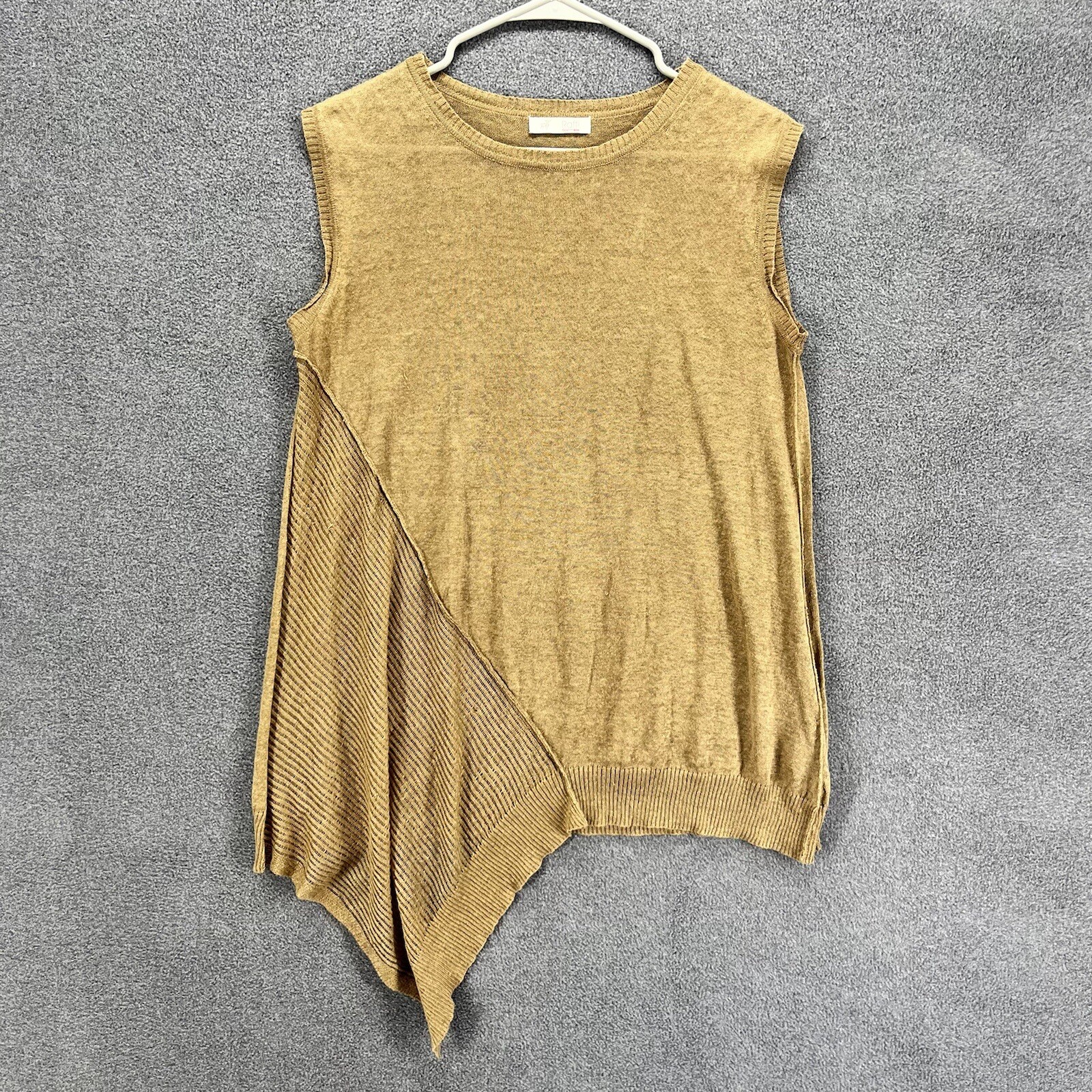 Raffi Cashmere Top Womens Brown asymmetric Stretch Semi Sheer sleeveless Blouse