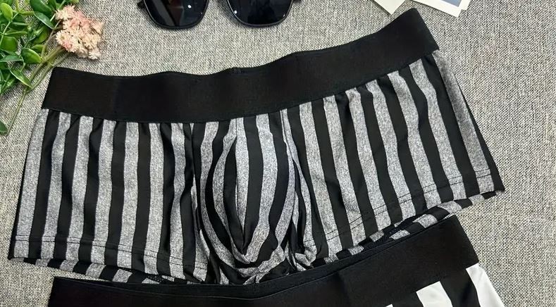 New Men’s Sexy Gray & Black Stripe Square Cut Brief w/Contoured Pouch-Gay