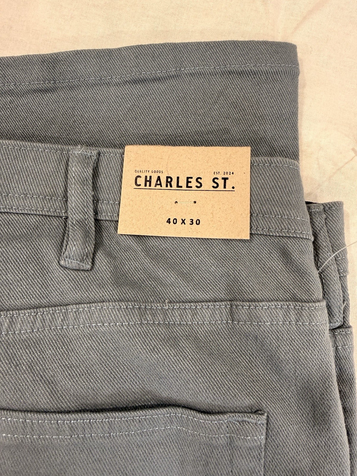 Charles St. Men’s Gray Solid Regular Fit 5-Pocket Pants Size 40 x 30