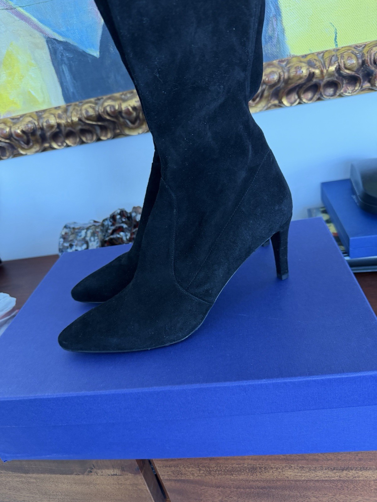 Stuart Weitzman 5050 Women’s Black Suede Knee High Stretch Boots Size 9