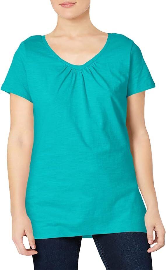 Hanes Shirred V-Neck Shirt Tee Women’s Slub Jersey Light Cotton soft Pre Shrunk
