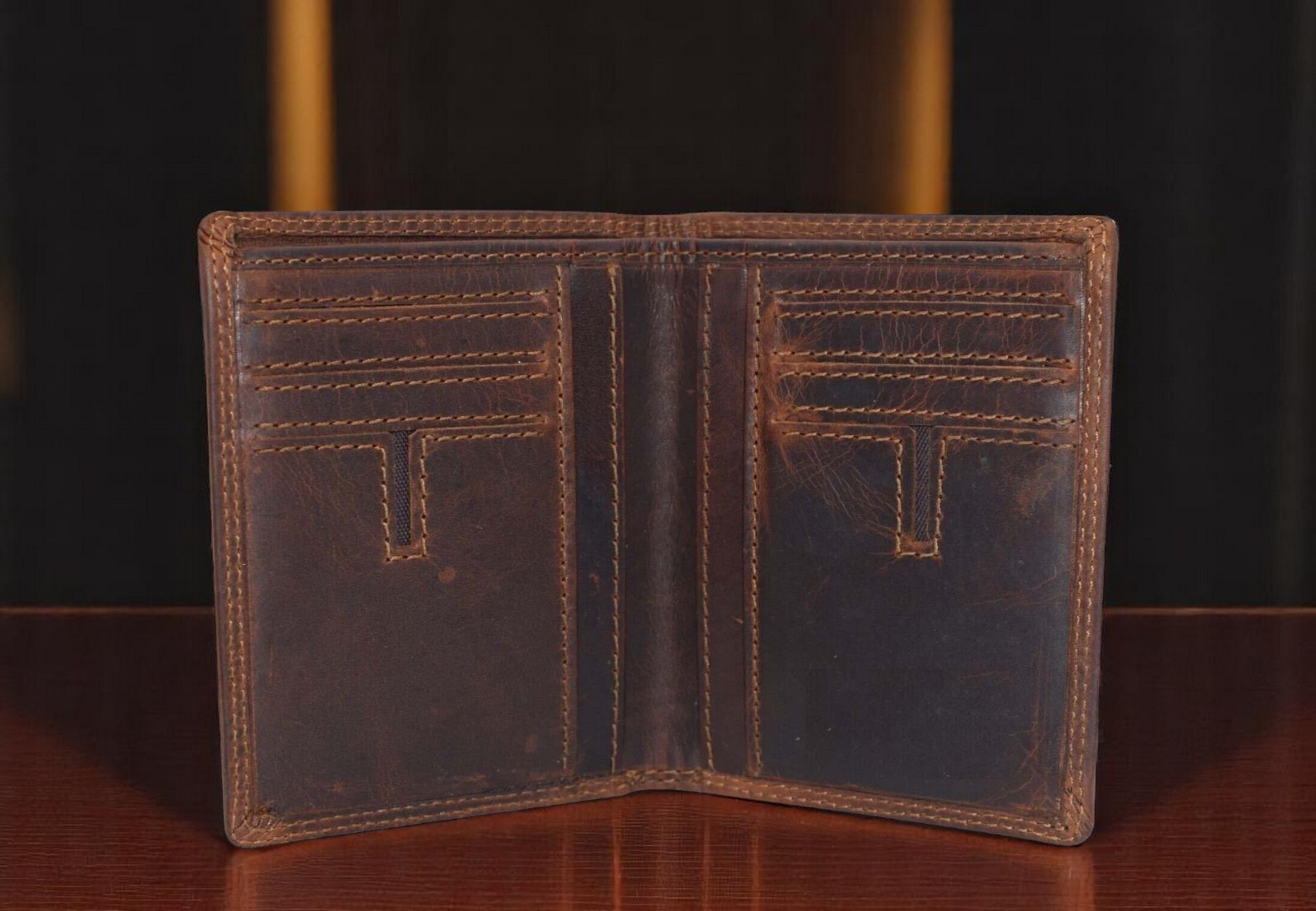 Vintage Leather Mens Slim Bifold Wallet RFID Blocking Credit Card Holder Wallets