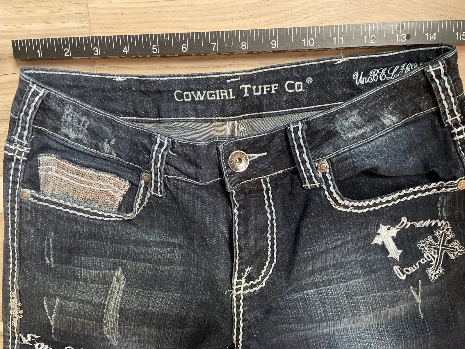 Cowgirl Tuff Blue Bootcut Jeans Women 29×31 Unbelievable Indigo Embroider Sequin