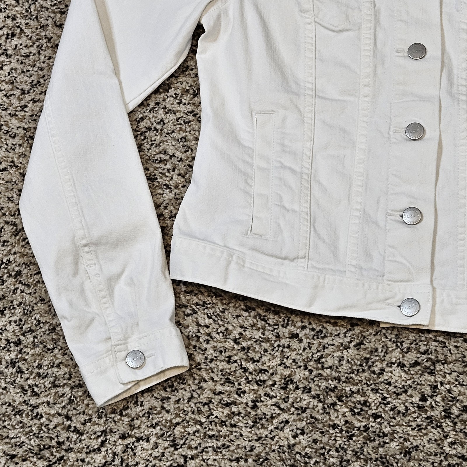 LOFT White Denim Trucker Jacket Sz. XS 4 Pockets Stretch 98% Cotton 2% Elastane
