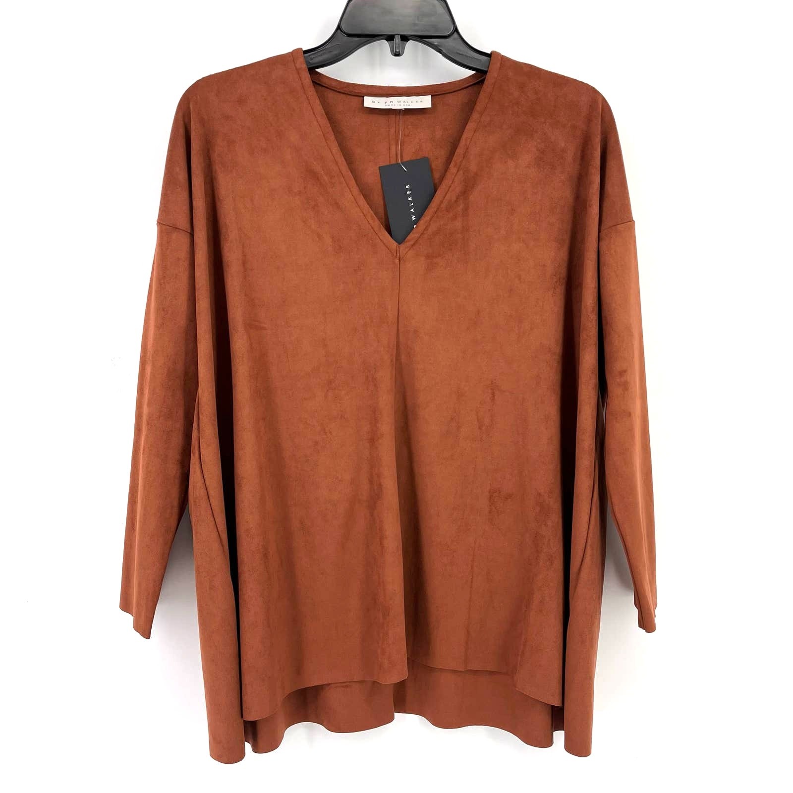 Bryn Walker Baxter Long Sleeve Faux Suede Tunic Shirt Sequoia Brown Size XXS