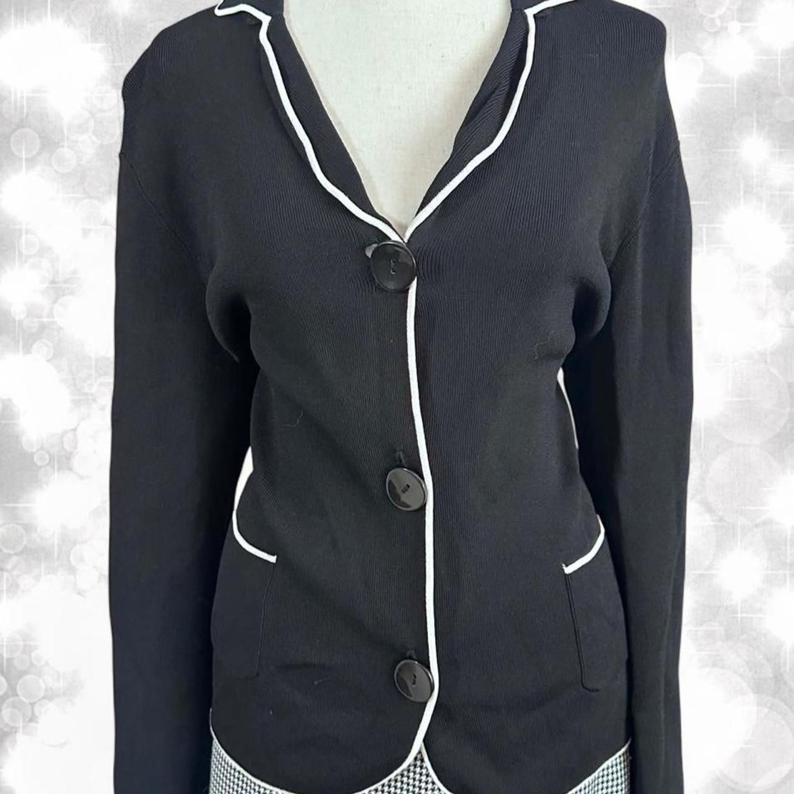 Dark Academia Preppy White Trim Contrast Blazer Style Cardigan