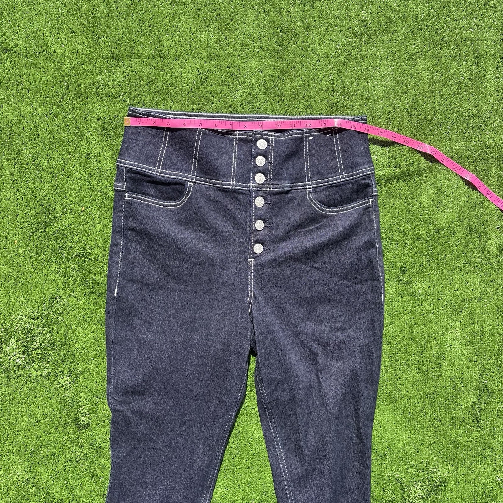 Express Dark Wash High Rise Button Fly Skinny Jeans Blue 5-Pocket Pockets