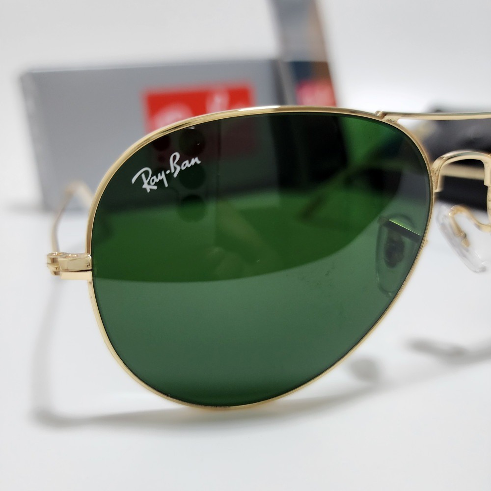 Ray-Ban RB3025 Aviator Sunglasses Gold Frame Green Glass Lens 58mm UV400