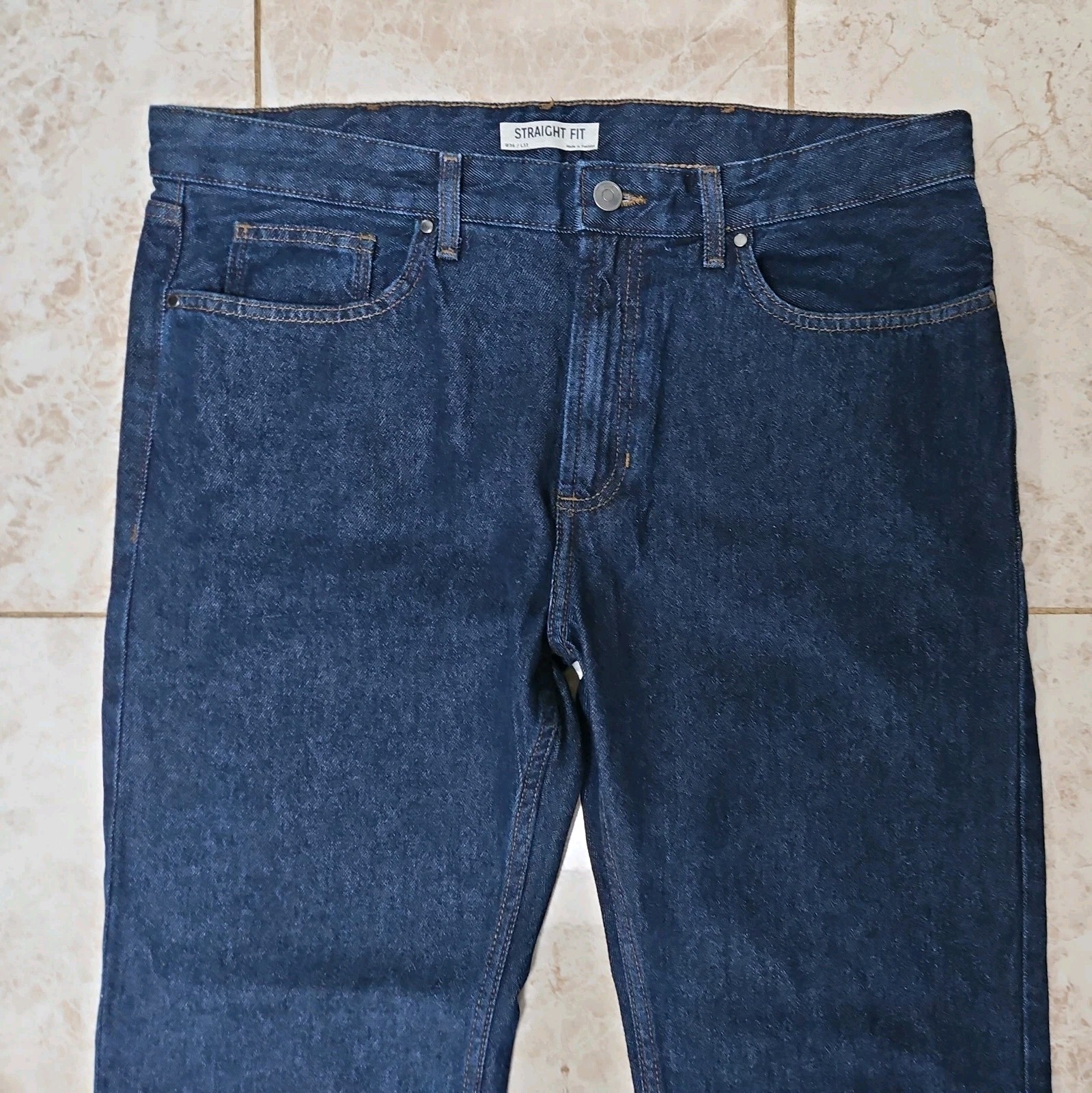 BNWT M&S Mens W36 L33 Long Blue Straight Leg Jeans 36″ Fashion Non Stretch Denim