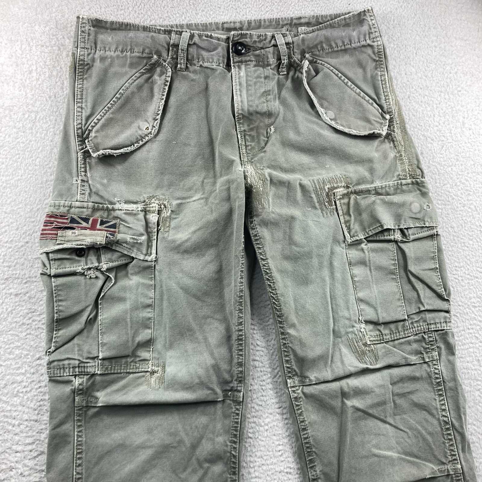 Denim And Supply Ralph Lauren M51 Cargo Pants Men 30×32 Green USA UK Flag Patch
