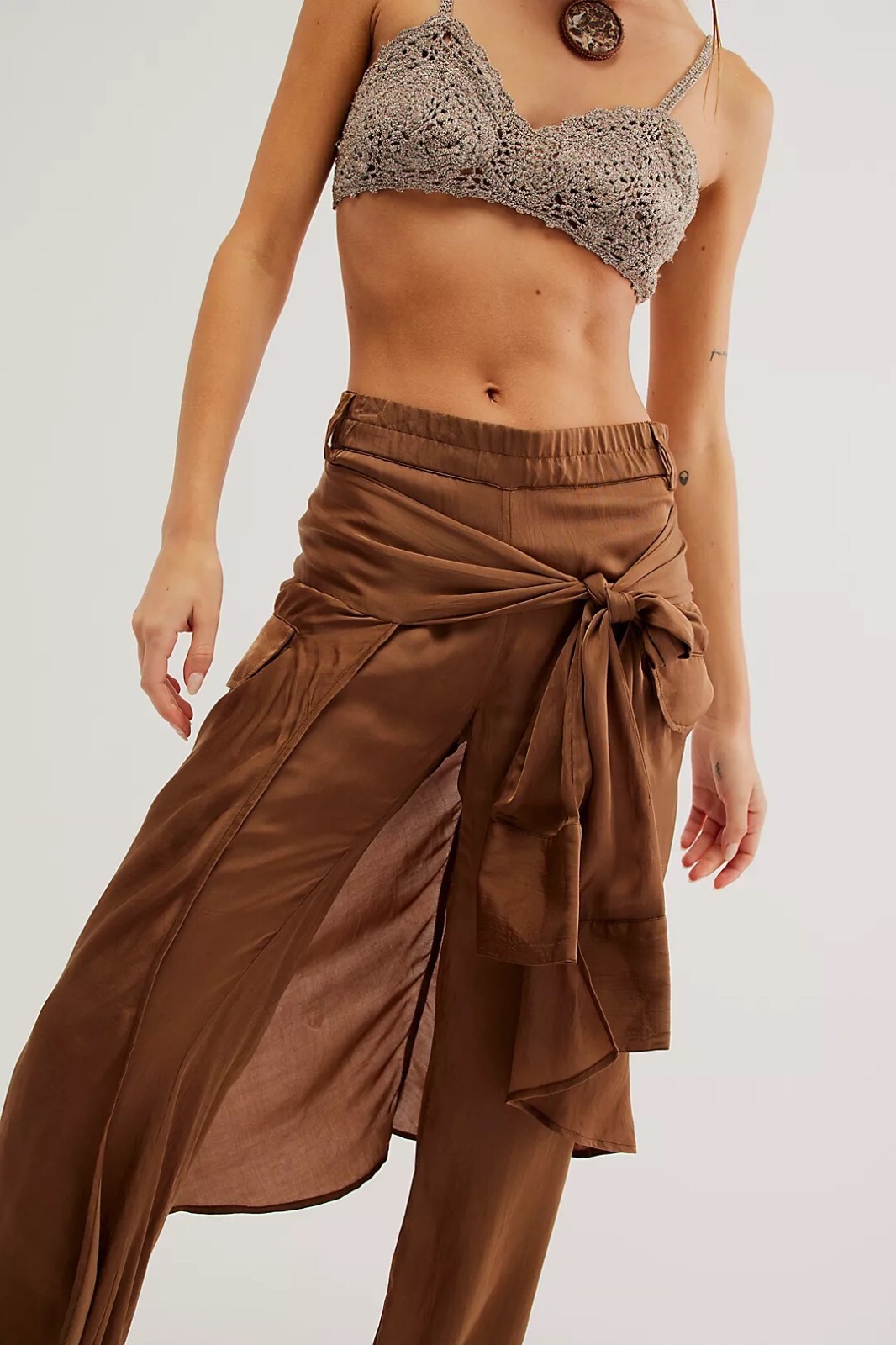 NWT $415 SoHo Designer Nicholas K Free People Mocha Satin Micah Pants Large L