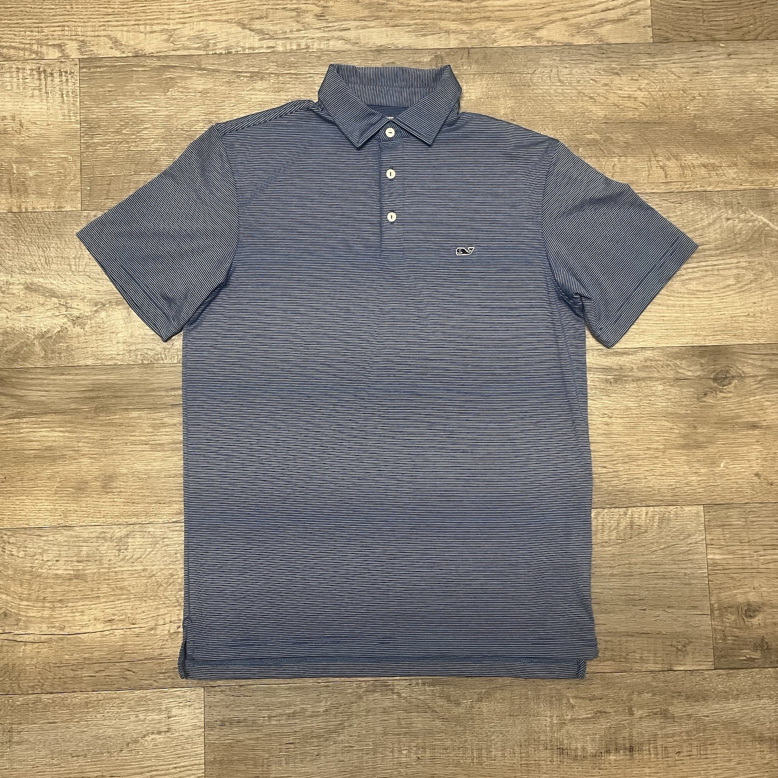 Vineyard Vines On The Go Sankaty Polo Shirt Mens Blue Striped Performance Size S