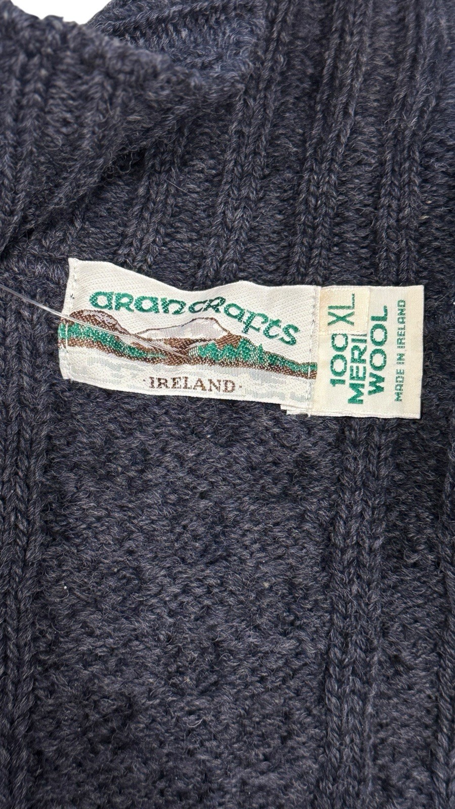 Aran Crafts Merino Wool Zip Cardigan Sweater Ireland Cable Knit XL New Navy