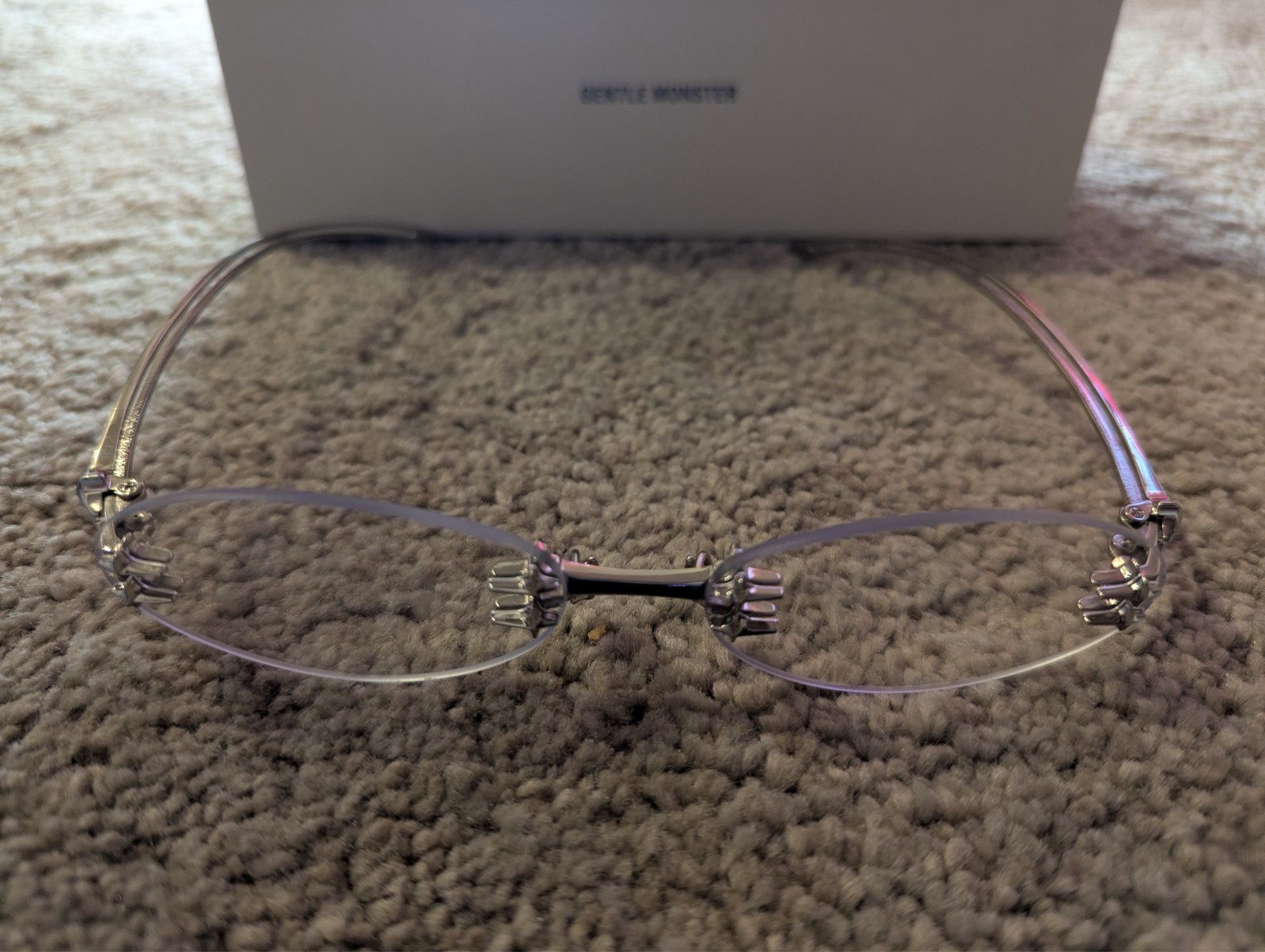 Gentle Monster Rimless Oval Silver Glasses Clear Lens w/ Box & Case New