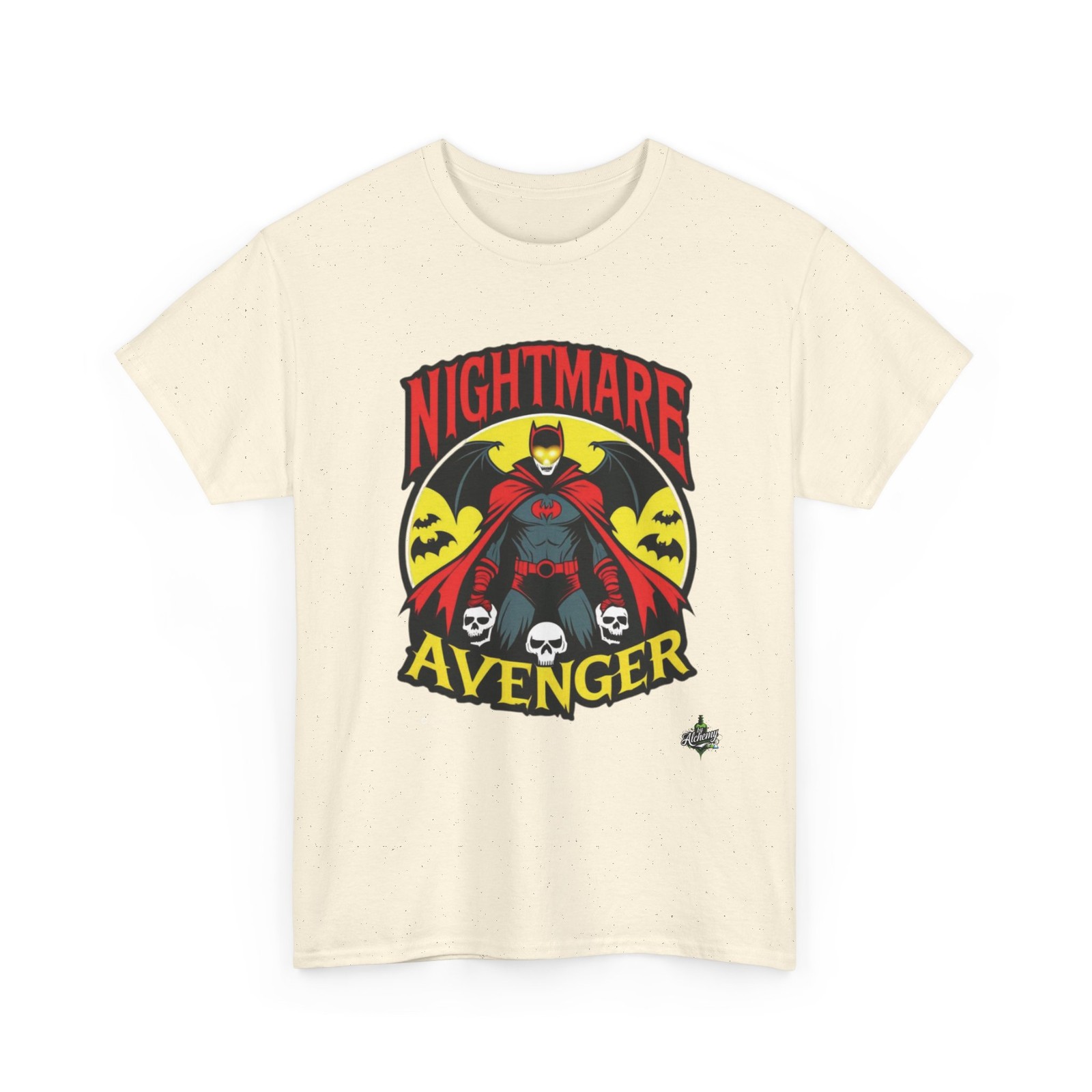 Nightmare Avenger T-Shirt | Retro Horror Superhero, Skulls & Bats