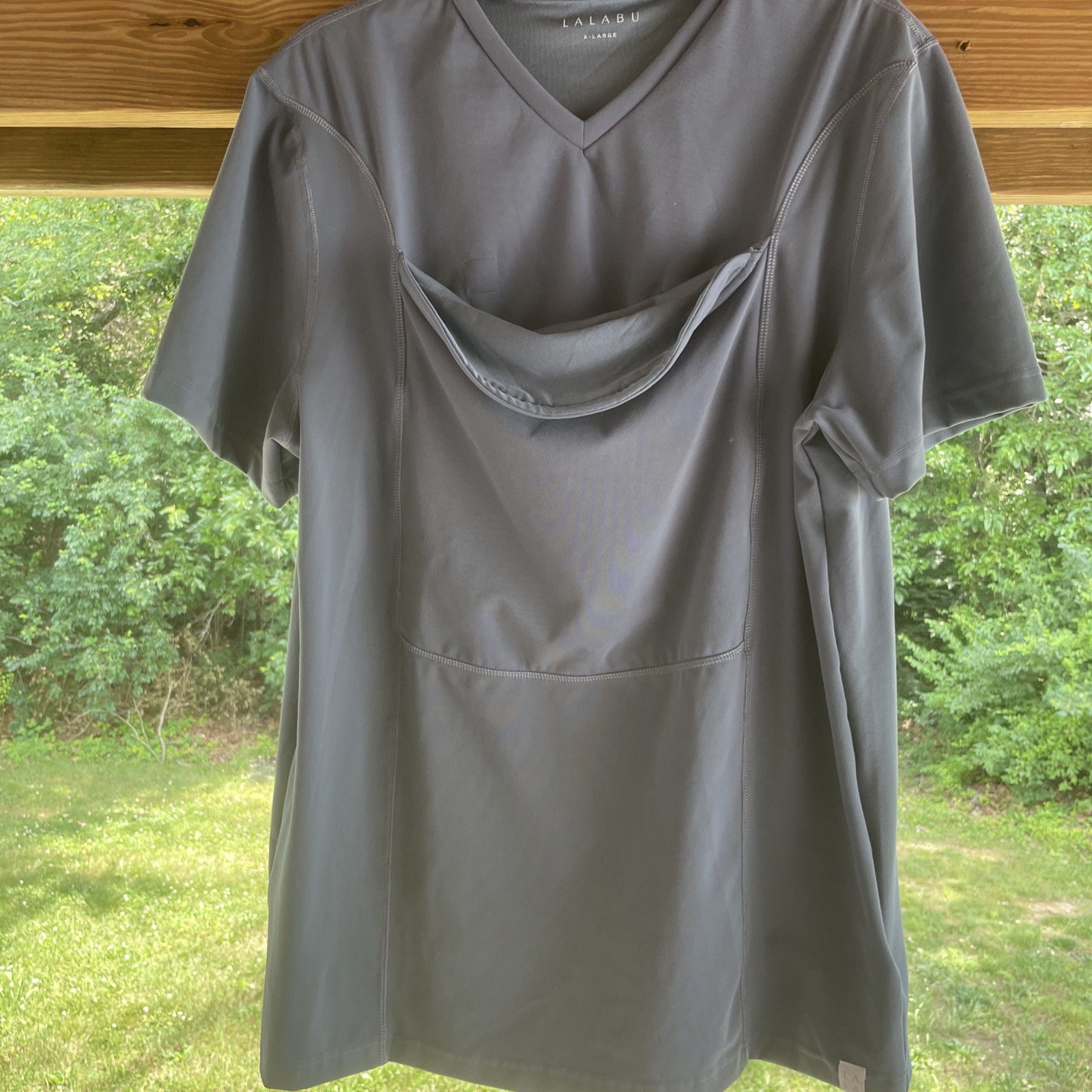 LALABU Dad Shirt Mens Size X-Large Blue Baby Carrier Soothing Kangaroo Pocket
