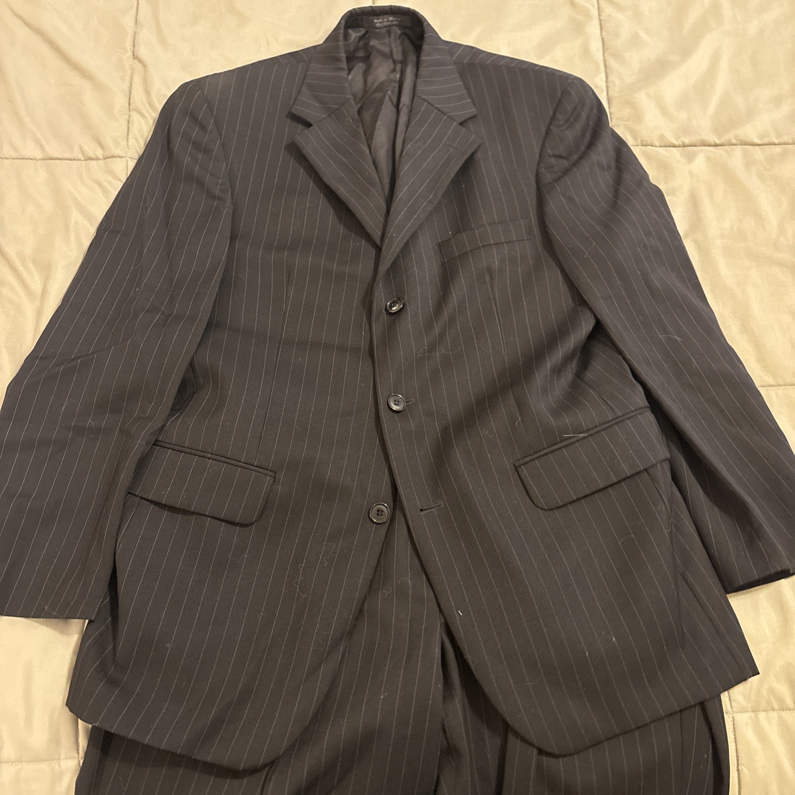 40R 34X28 Gianfranco Ruffini Men’s Black Pinstripe Suit