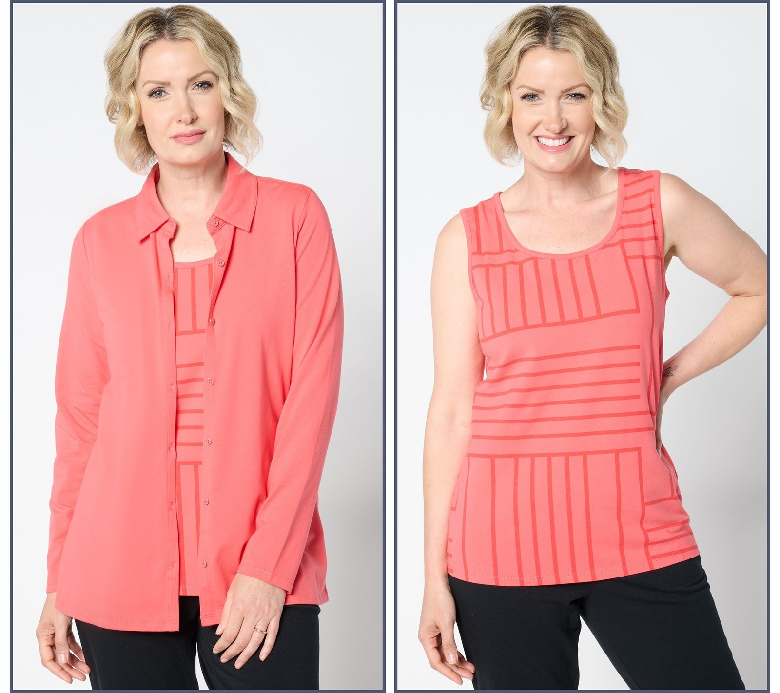 Sport Savvy Women’s Top Sz L Tossed Stripe Button Front Tank Set Pink A655185