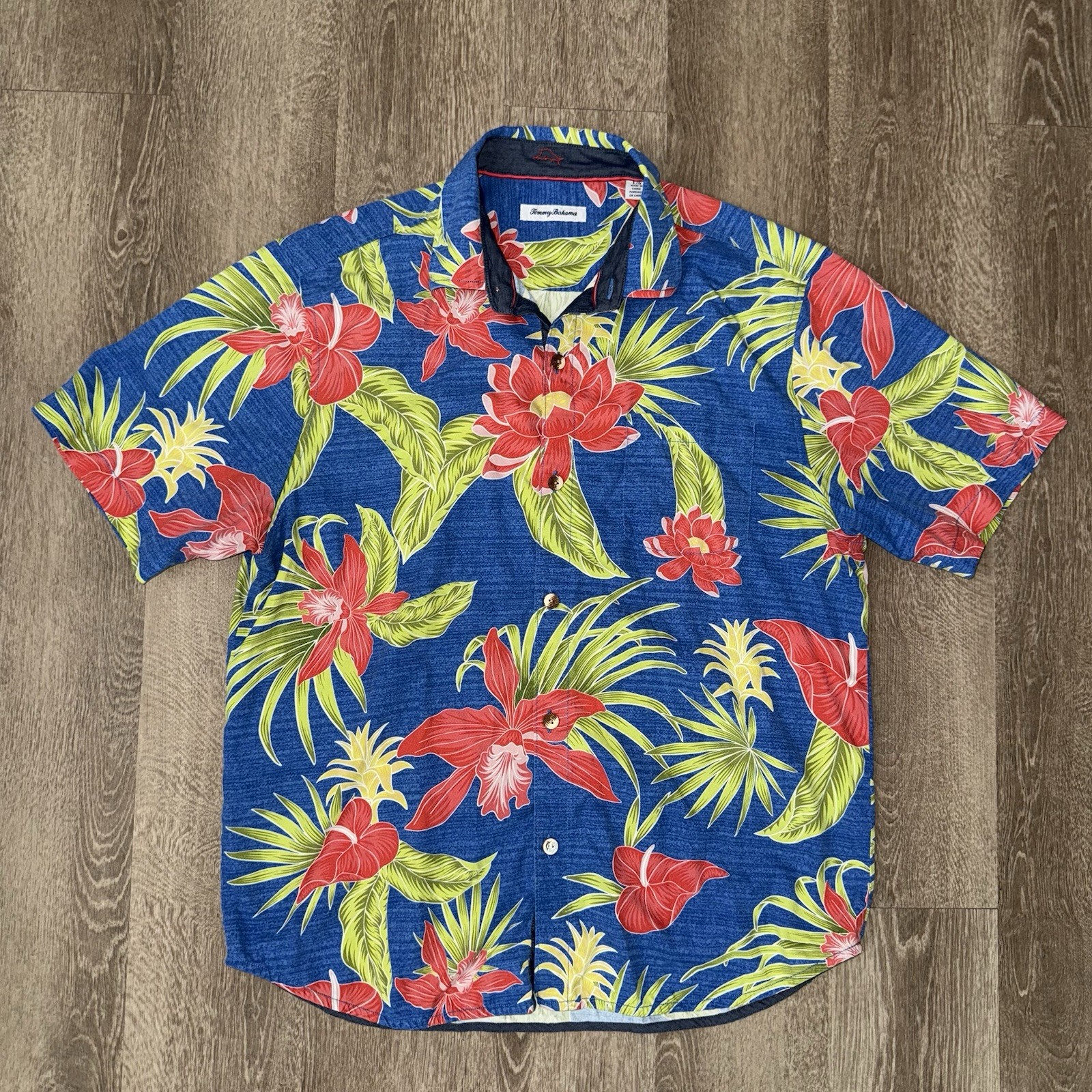 Tommy Bahama IslandZone Silk Camp Shirt Colorful Floral Hawaiian Men’s Large