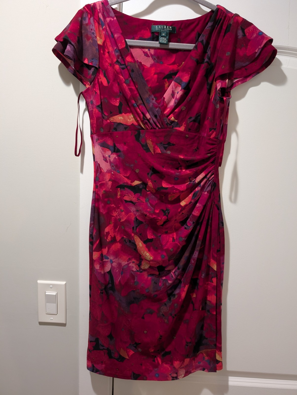 ralph lauren burgandy floral 8P dress; pre-owned, excellent condition
